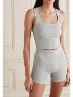 SKIMS Cotton Rib Tank Boxer Shorts Set Light Heather Grey Size Small S